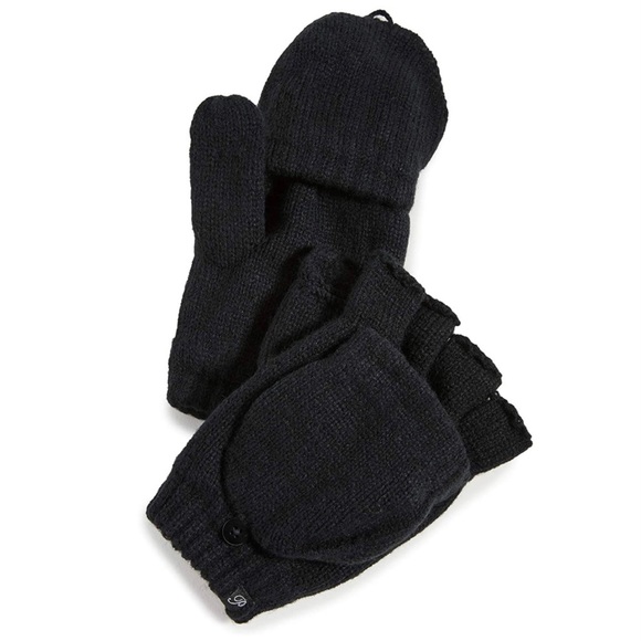 NWT Plush Fleece-Lined Texting Fingerless Mittens in Black, OS - Picture 2 of 15